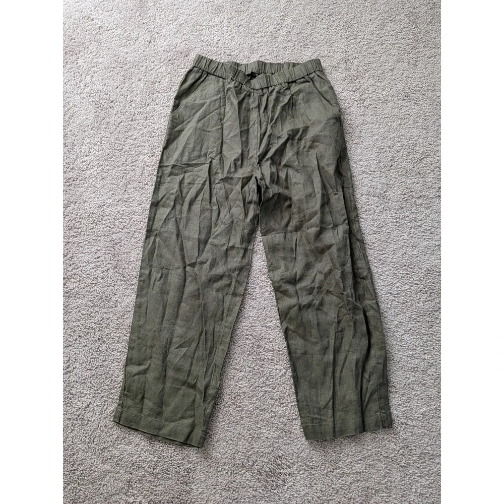 Quince 100% European Linen Pants Bayberry Olive Womens Small (Fits 28x24) NWT